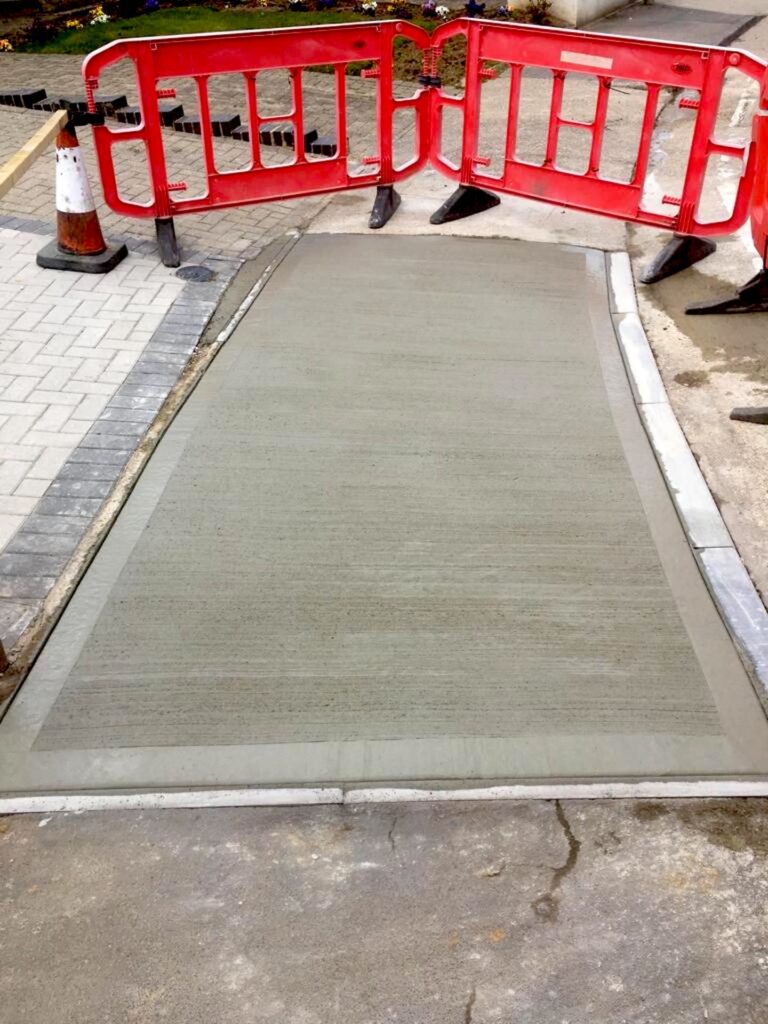 Concrete paving with no entry bollards