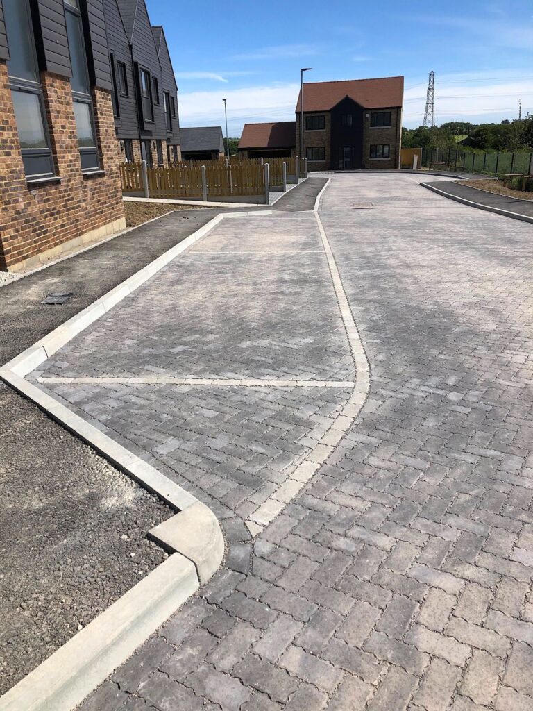 New housing estate with brick paving